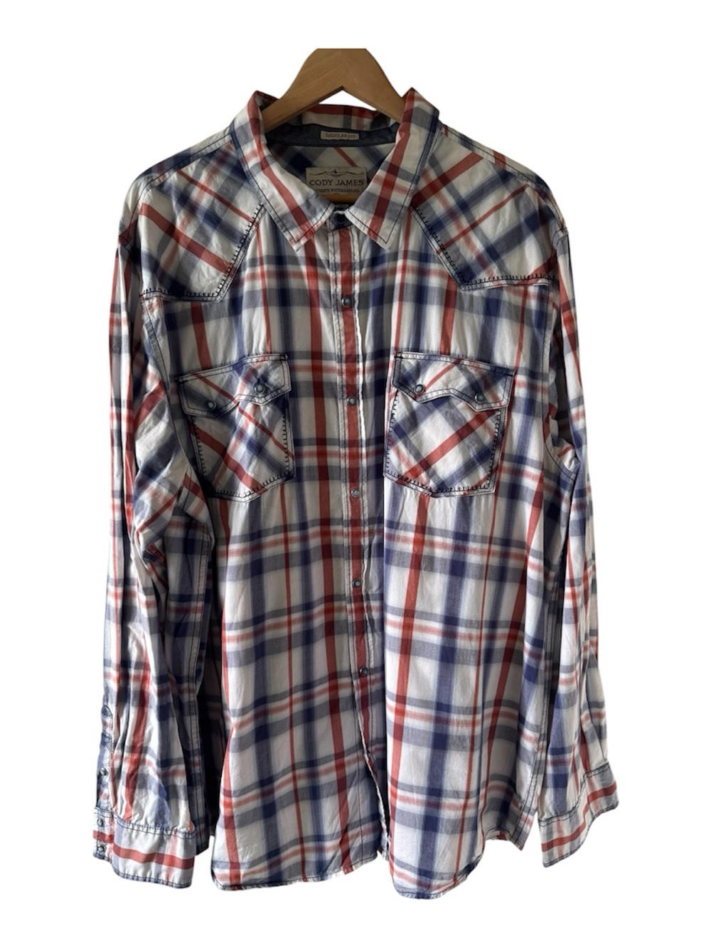Cody James Men’s Pearl Snap Western Red & Blue Plaid Long Sleeve Shirt - 3XLT